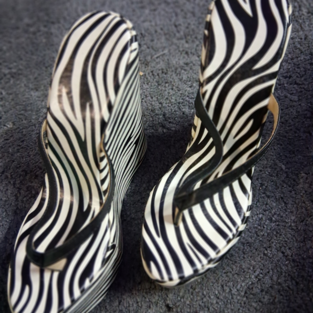 Zebra Print Wedge Sandals - Picture 2 of 3